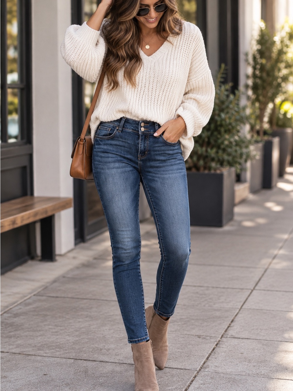 Rewash Slim High-Rise Skinny Jeans in Medium/Dark Blue